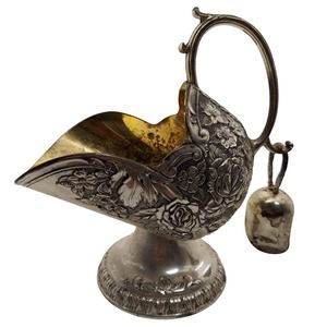 Silverplate Sugar Scuttle w/Cube Scoop Ornate Elegant Roses Silverplate VTG